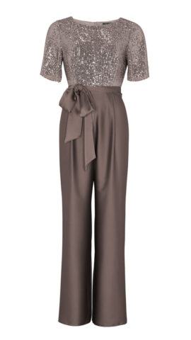 Bruine satijnen glitter jumpsuit met korte mouwen