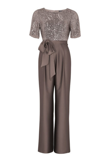 Bruine satijnen glitter jumpsuit met korte mouwen